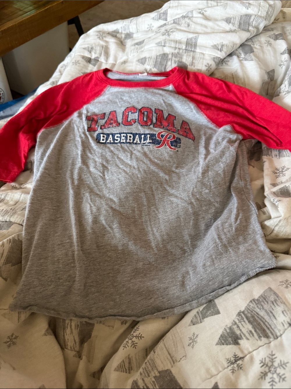 Tacoma Baseball Raglan Long Sleeve Tee - Gray with Red Sleeves